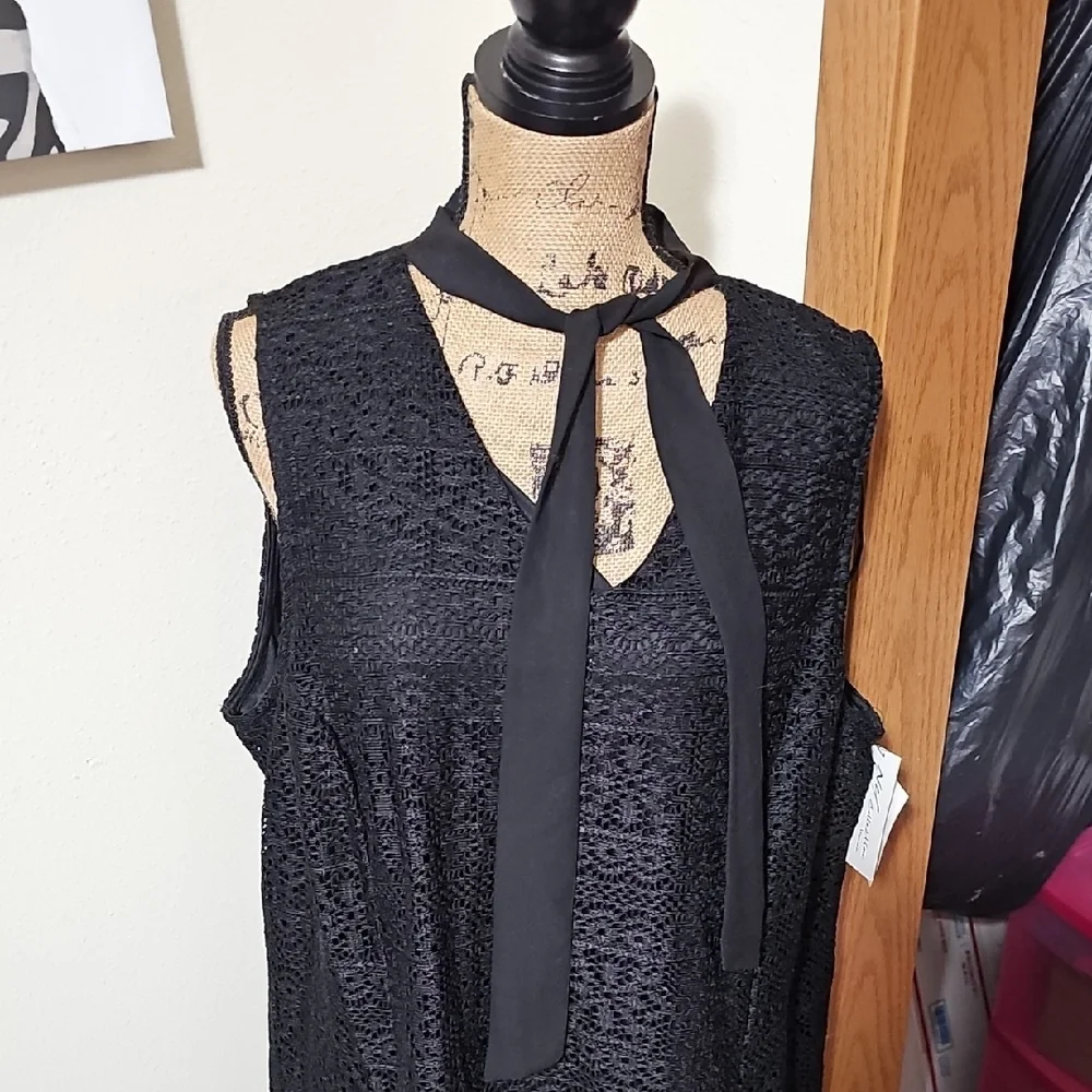 NY Collection Black Sleeveless Lace Dress - Picture 2 of 3